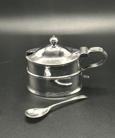 Sterling Silver Mustard Pot with Cobalt Blue Glass Liner & Matching Spoon