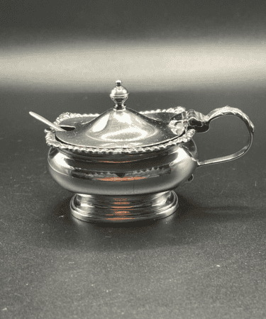 Sterling Silver Condiment Pot with Cobalt Blue Glass Liner & Matching Spoon