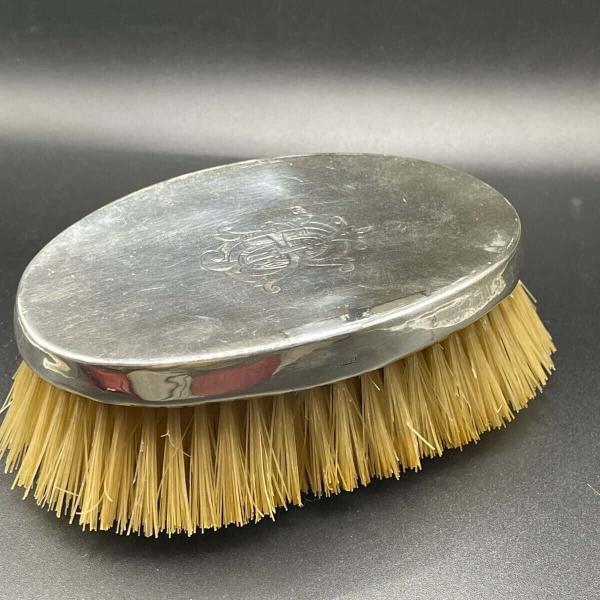 Antique Sterling Silver Clothes Brush Oval Monogrammed L&S England