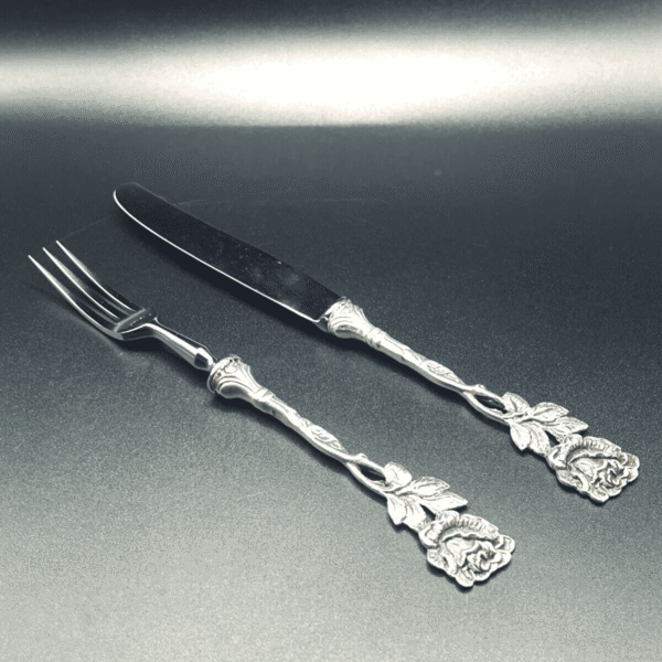 Pair of Hildesheimer Rose German 835 Silver Dessert Knife and Fork Set