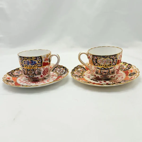 2 Antique Copeland Spode Imari Teacup & Saucer Duos – Different Patterns c.1878