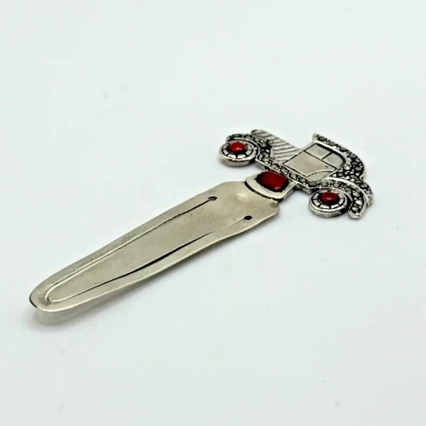 Vintage Italian Sterling Silver Car Bookmark with Red Enamel Wheels – 925 Marked