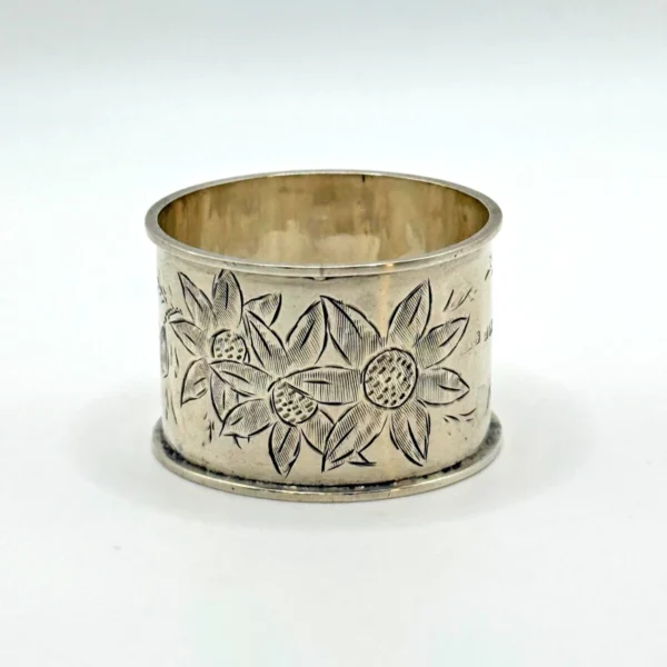 Antique 1911 Sterling Silver Napkin Ring Floral Engraved Birmingham