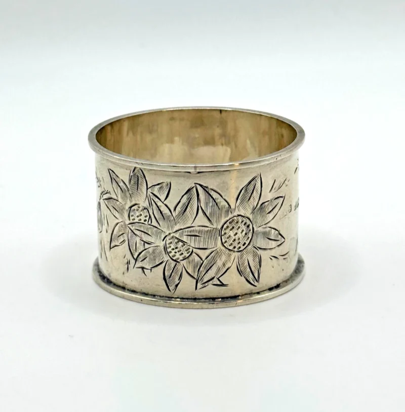 Antique 1911 Sterling Silver Napkin Ring Floral Engraved Birmingham