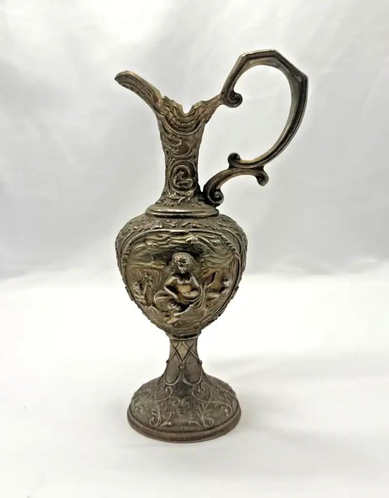 Antique Continental Silvered Brass Pitcher