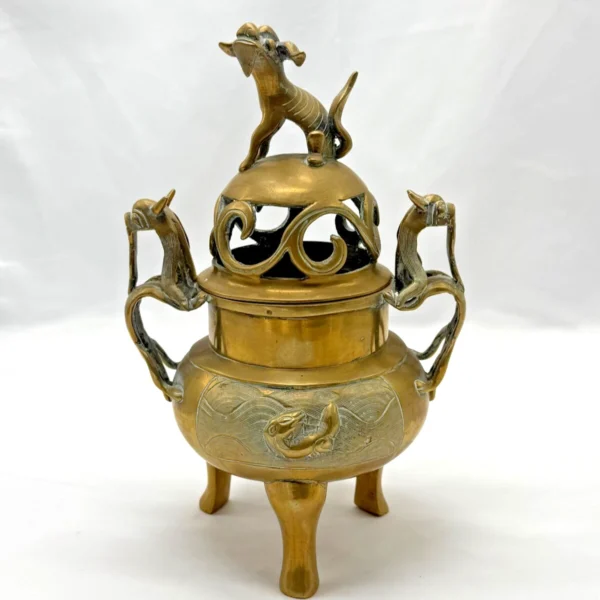 Chinese Brass Dragon Tripod Censer Qianlong Mark