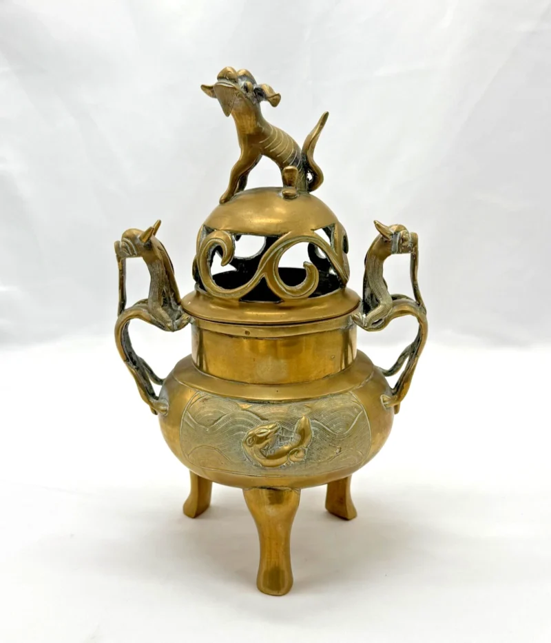 Chinese Brass Dragon Tripod Censer Qianlong Mark