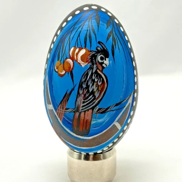 Australian Aboriginal Hand Painted Emu Egg Black Cockatoo Dot Art Design
