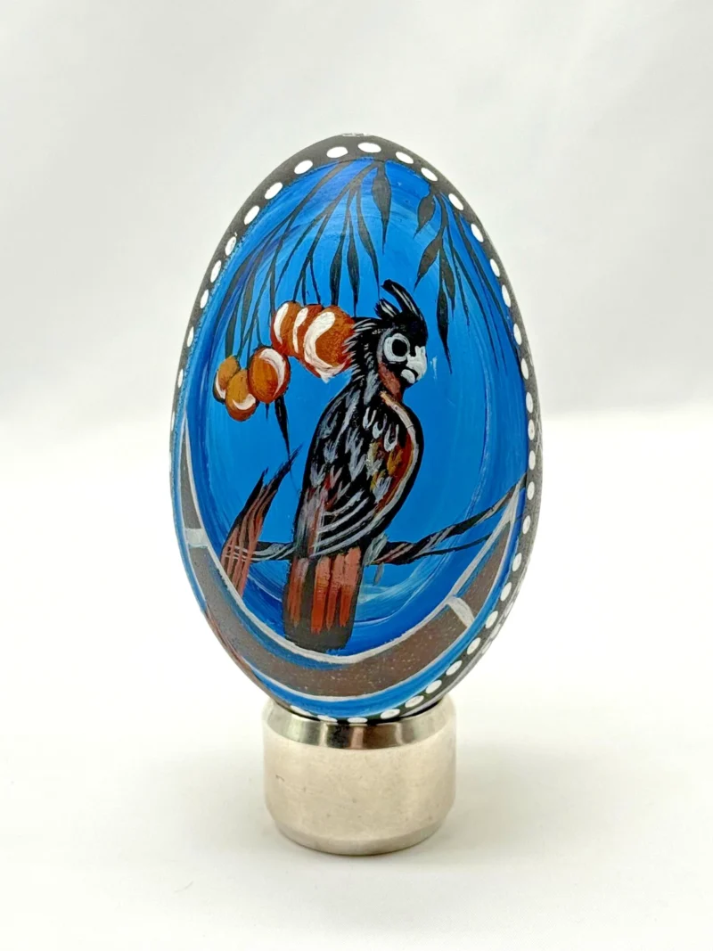 Australian Aboriginal Hand Painted Emu Egg Black Cockatoo Dot Art Design