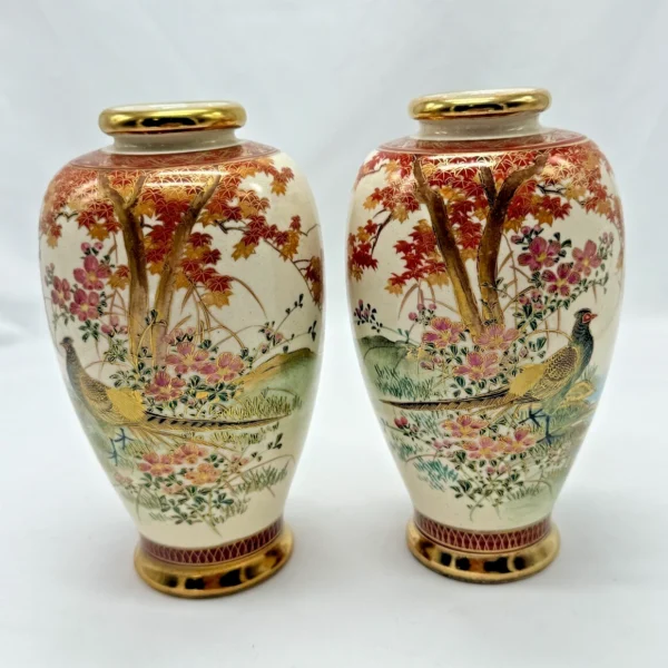 Pair Vintage Japanese Soko China Satsuma Vases