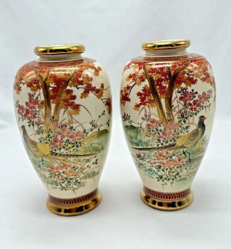 Pair Vintage Japanese Soko China Satsuma Vases